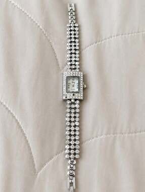 Vintage Rhinestone Bracelet Watch Silver Tone Quartz – AS IS / Repair
